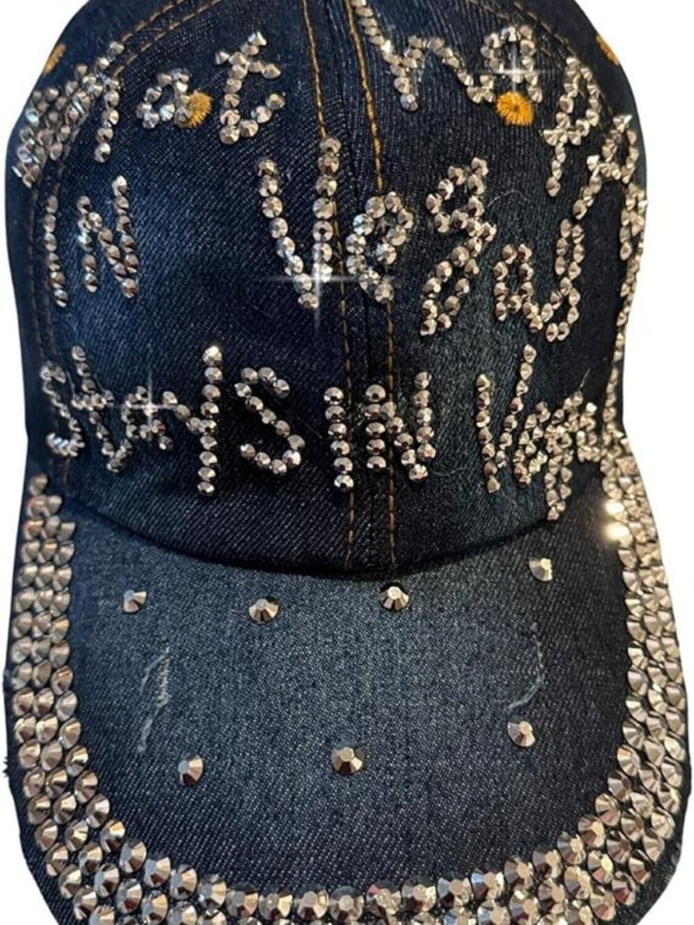 Bedazzled Denim Hat What Happens in Vegas Stays in Vegas Women's Baseball Cap